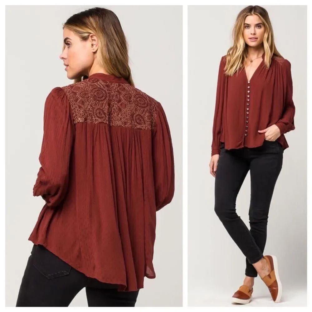 Free People Canyon Rose peasant blouse with Embroidered Shoulders